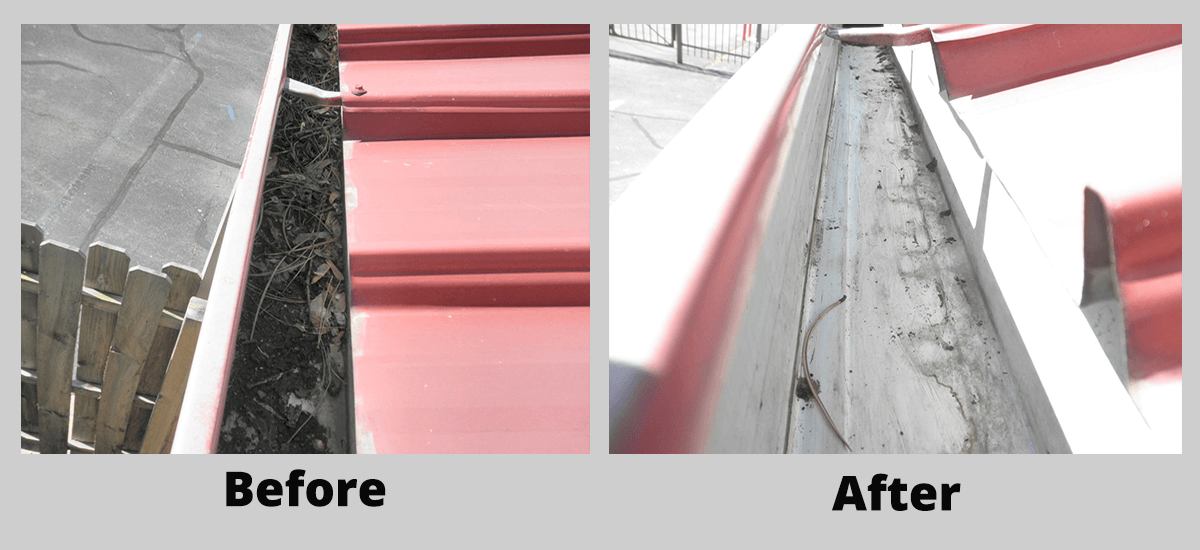Preventative roof gutter maintenance before and after