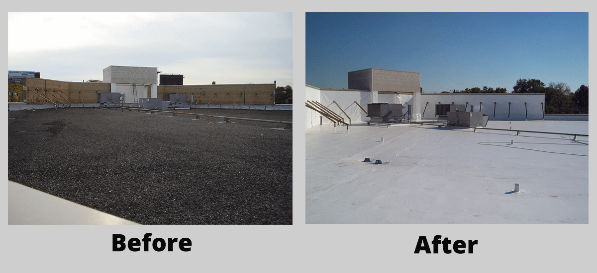 New ROOF Management CO Commercial roof installation before and after