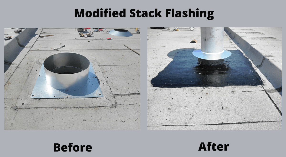 Modified Stack Flashing before and after