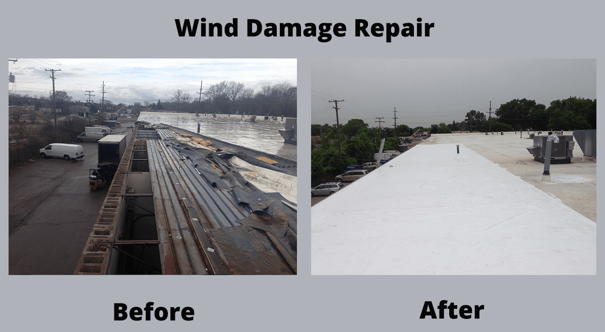 Wind damage repair before and after